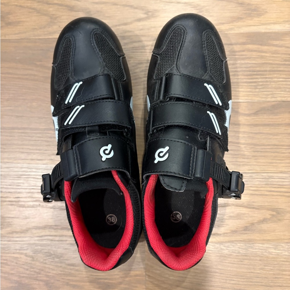 Peloton Black Cycling Shoes with Red Interior. Size 38